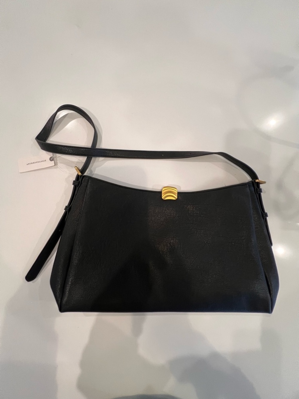 Anthropologie Black Leather Hobo Shoulder Bag Gold Hardware NWT - Picture 6 of 11